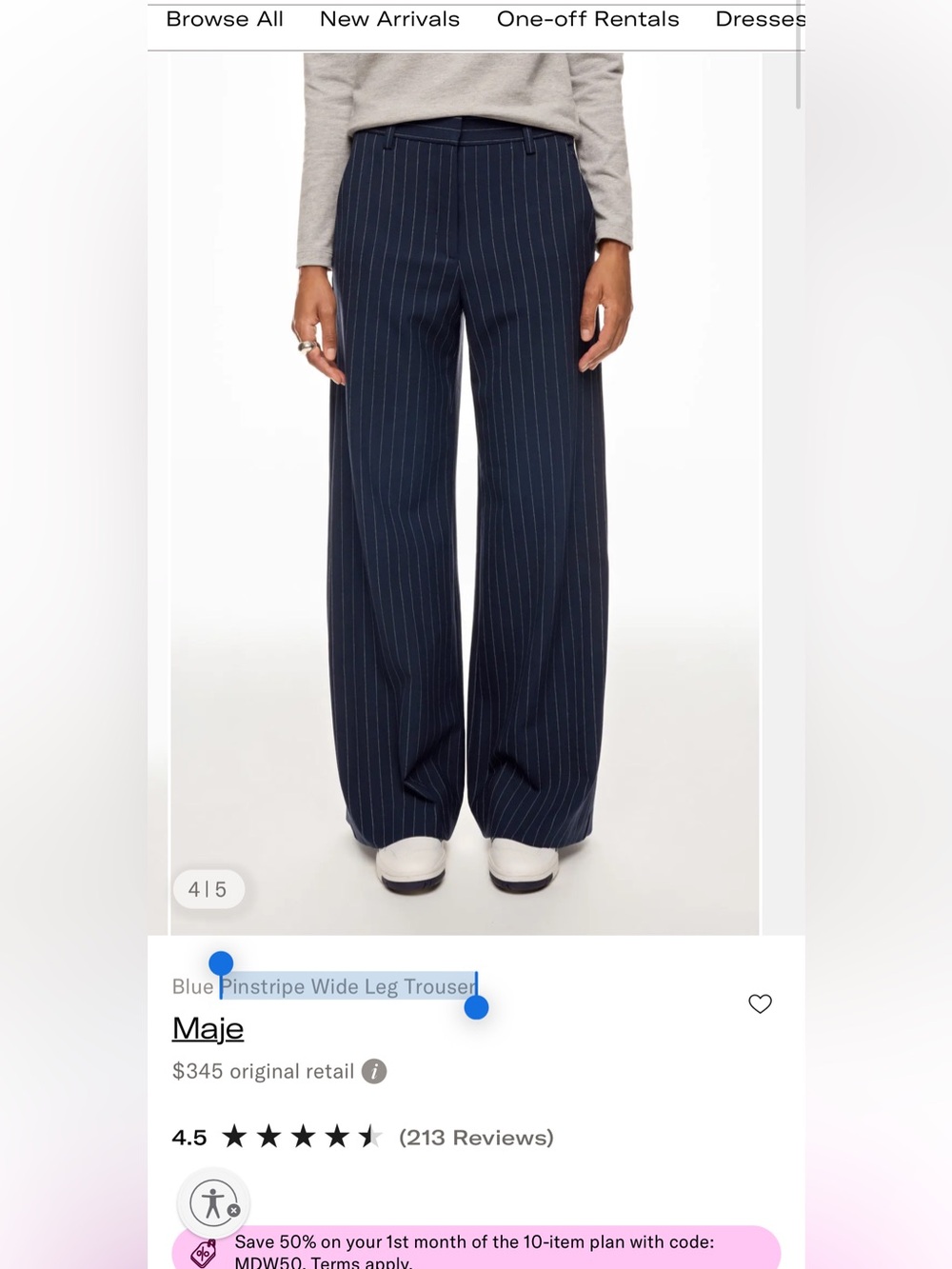 MAJE Navy Pinstripe Wide Leg Trouser High-Rise sz 8 - Picture 14 of 14